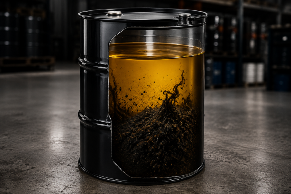 Oil accumulating contamination through the supply chain from blending to transfer.