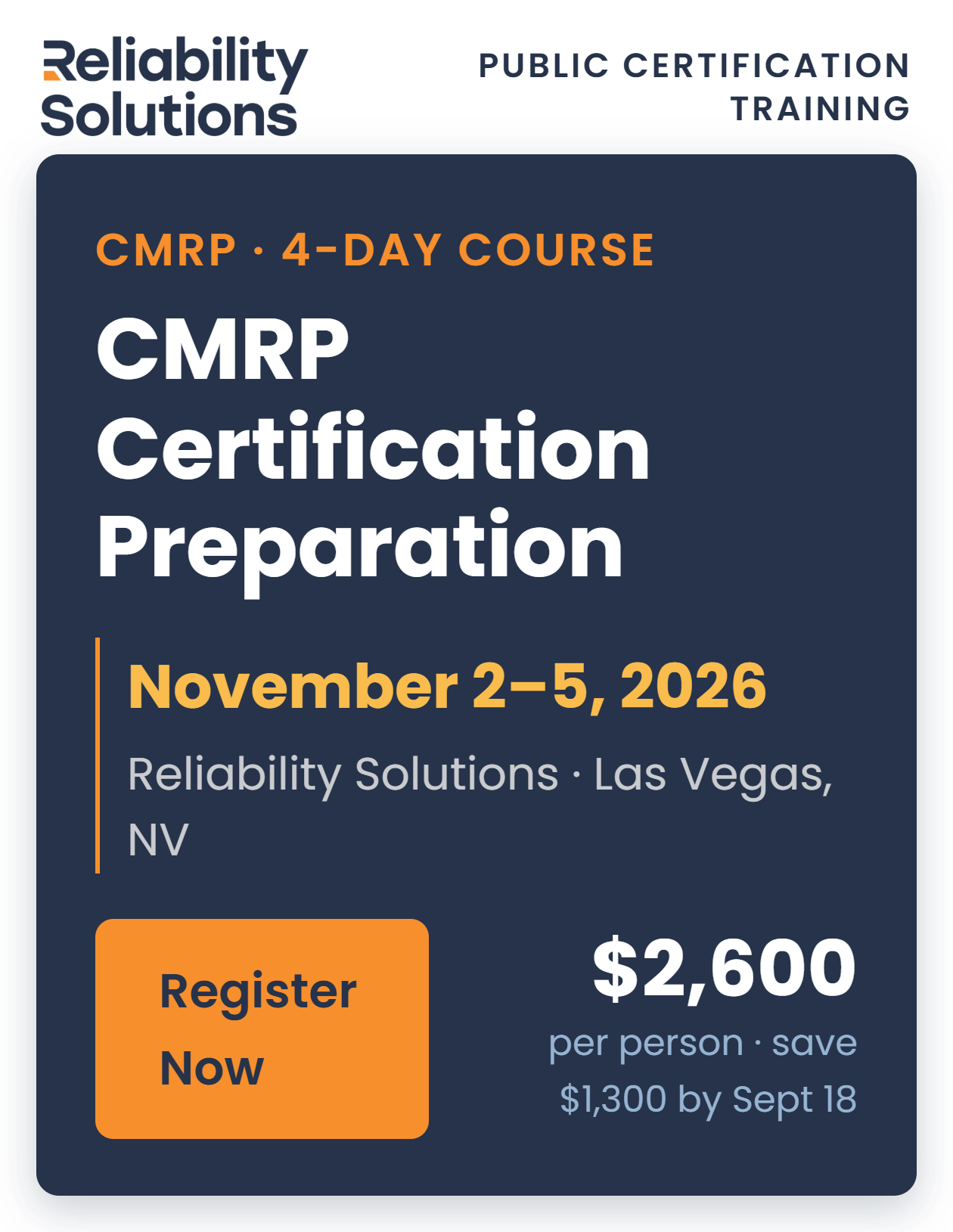 CMRP Certification Preparation - Nov 2–5, 2026